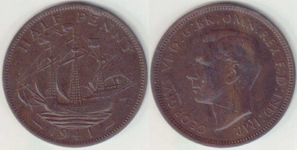 1941 Great Britain Half Penny A008088